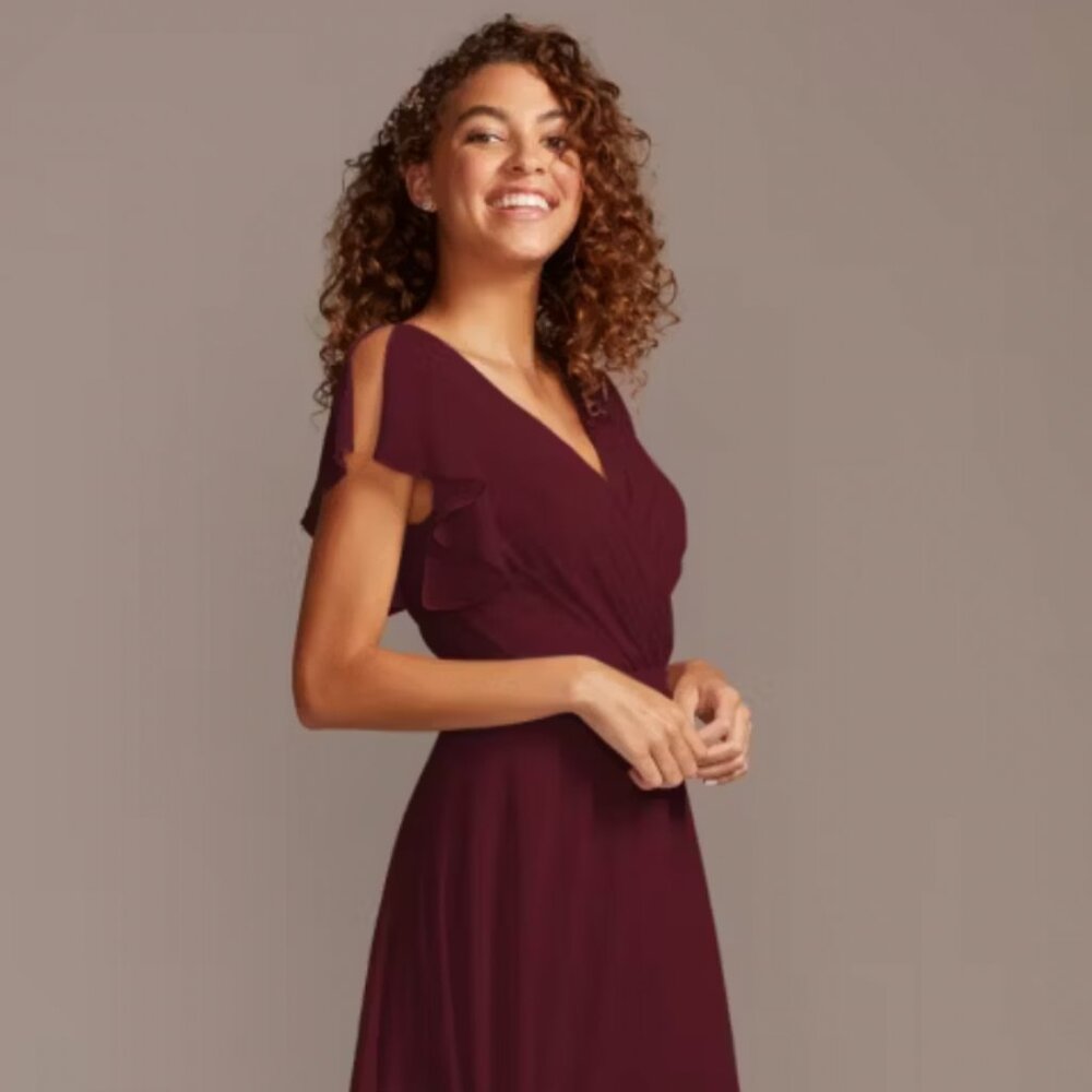 David's Bridal Bridesmaid Dress with Flutter Sleeve Full Skirt